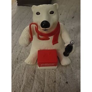 1996 Coca-Cola Bubble Blowing White Polar Bear Red‎ Scarf Works. No Bubble Bowl.